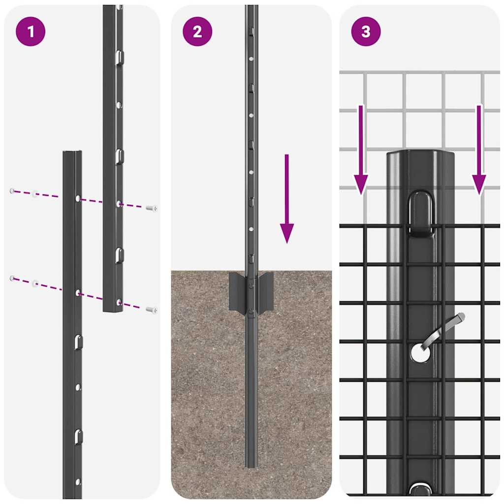vidaXL Συρματόπλεγμα με Στυλίς 10 x 1,5 m PVC-Επικαλυμμένο Ατσάλι Γκρι