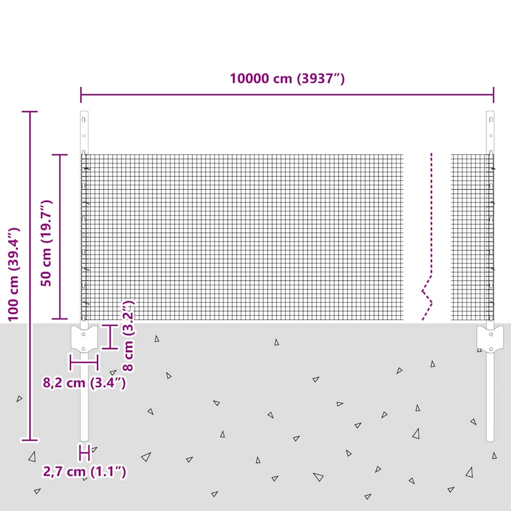 vidaXL Συρματόπλεγμα με Στυλίς 100 x 0,5 μ PVC-Επικαλυμμένο Ατσάλι