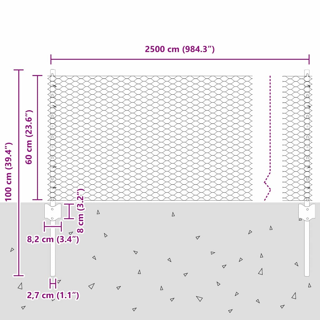 vidaXL Εξαγωνική Φράχτη με Στύλο 25 x 0,6 μ PVC-Επικαλυμμένο Ατσάλι