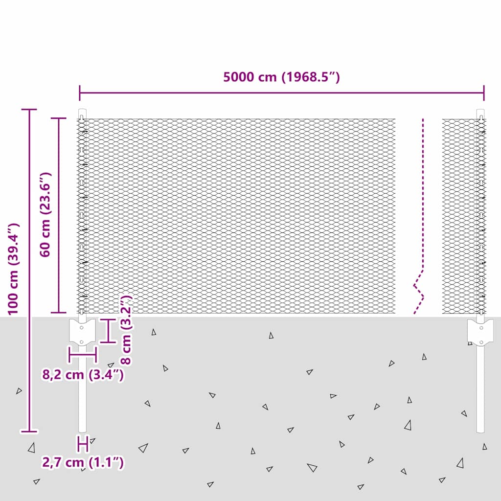 vidaXL Εξαγωνική Φράχτη με Στύλο 50 x 0,6 μ PVC-Επικαλυμμένο Ατσάλι