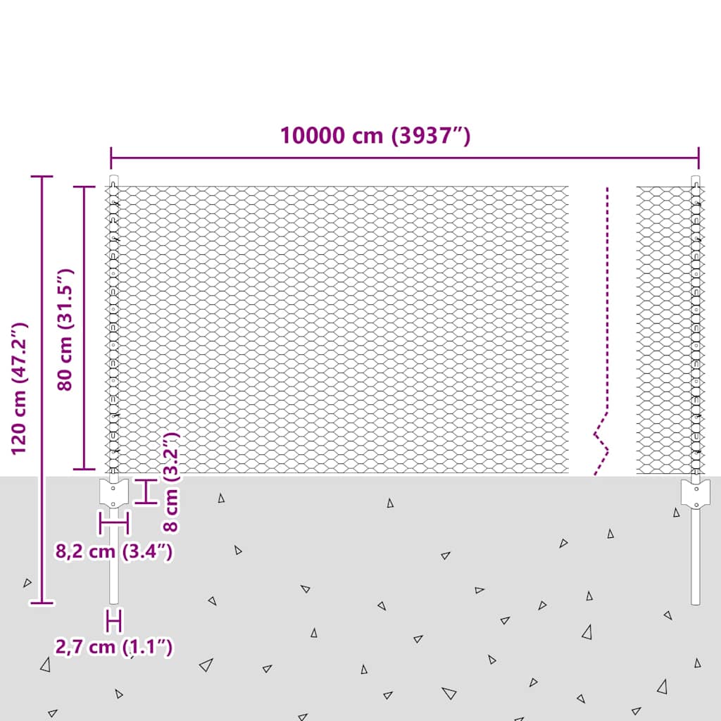 vidaXL Εξαγωνική Φράχτη με Στύλο 100 x 0,8 μ PVC-Επικαλυμμένο Ατσάλι