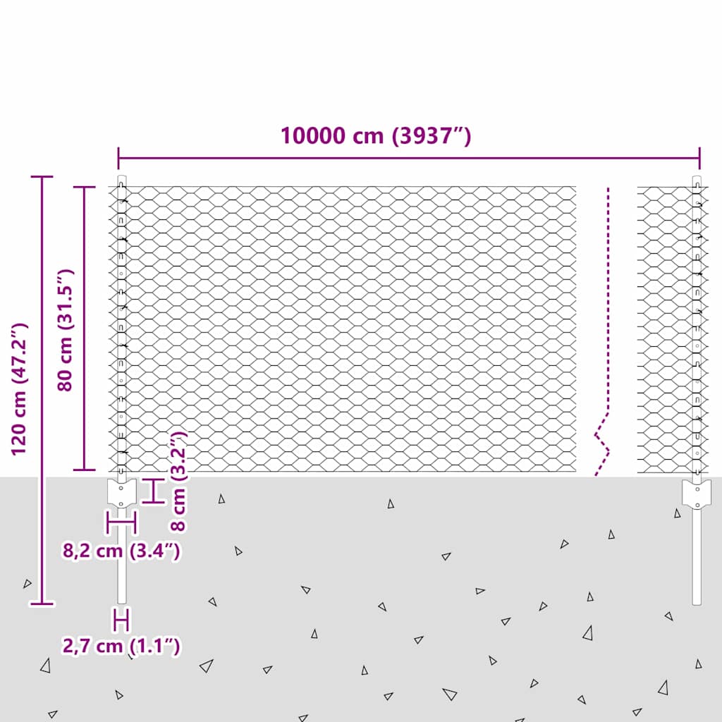 vidaXL Εξαγωνική Φράχτη με Στύλο 100 x 0,8 μ PVC-Επικαλυμμένο Ατσάλι