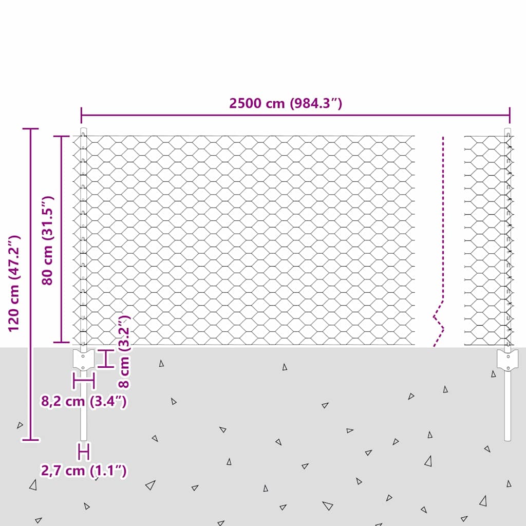 vidaXL Τείχος και Πόστ Ασημί 0,8 x 25 m Ατσάλι