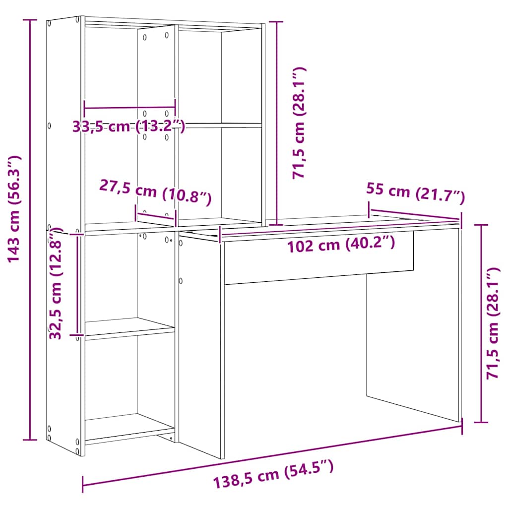 vidaXL Γραφείο Sonoma Δρυς 138.5 x 55 x 143 εκ Επεξεργασμένο ξύλο
