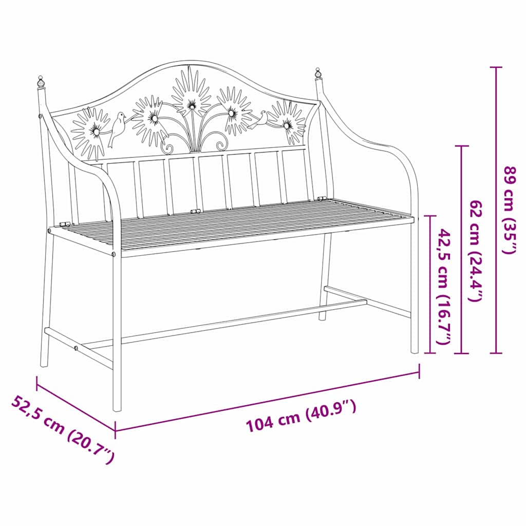 vidaXL Παγκάκι κήπου Μαύρο 104 x 52,5 x 89 εκ. Ατσάλι