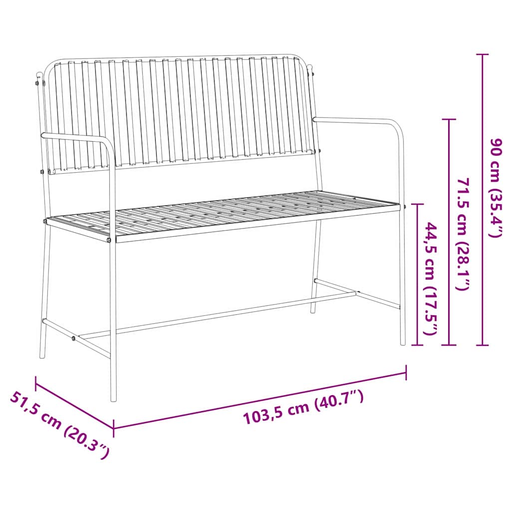 vidaXL Παγκάκι κήπου Μαύρο 103,5 x 51,5 x 90 εκ. Ατσάλι