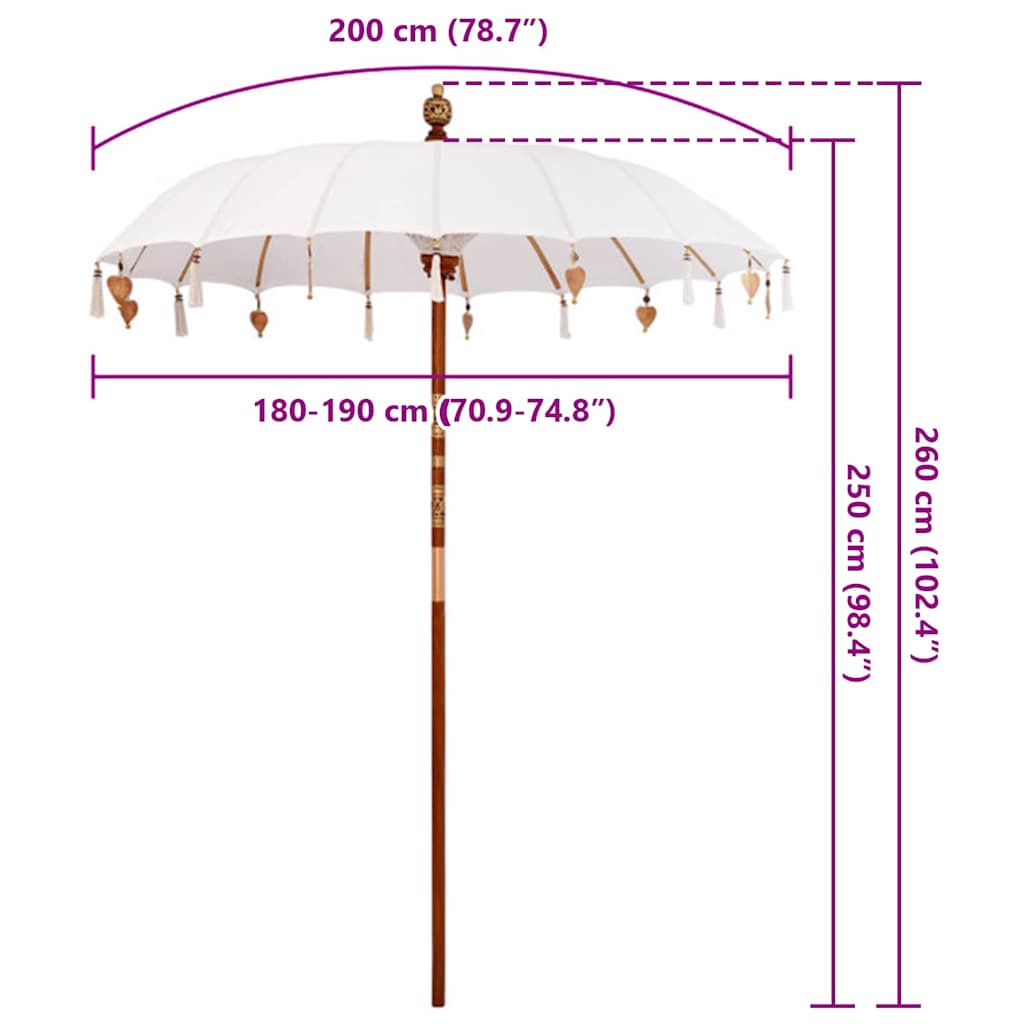 vidaXL Μπαλινέζικη Ομπρέλα Κρεμ 190 x 190 x 260 εκ Βαμβάκι