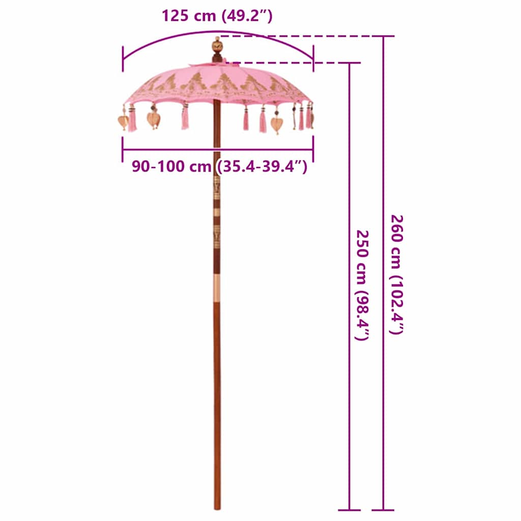 vidaXL Μπαλινέζικη Ομπρέλα 125 x 125 x 260 εκ Βαμβάκι Γύρος Ροζ