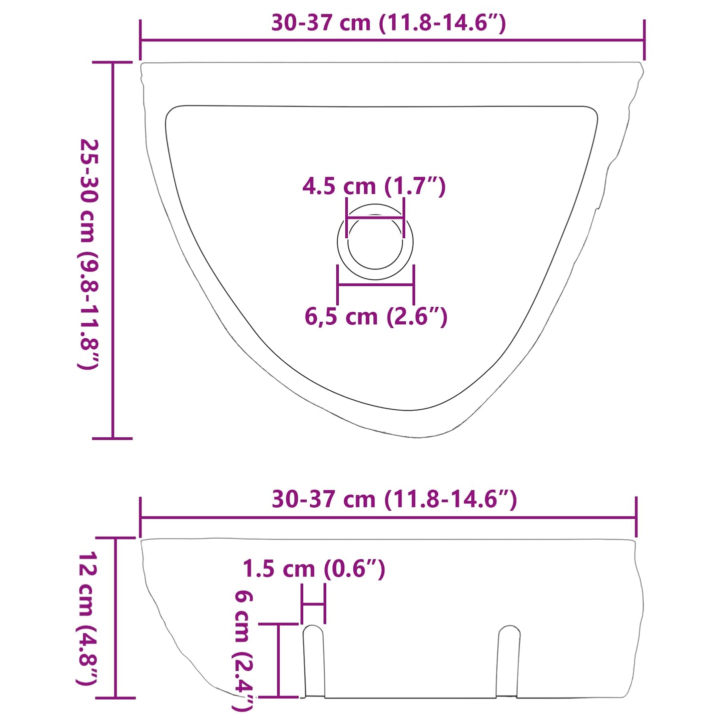 vidaXL Νιπτήρας Τοίχου Γκρι 37 x 30 x 12 εκ Πέτρα Ρέματος