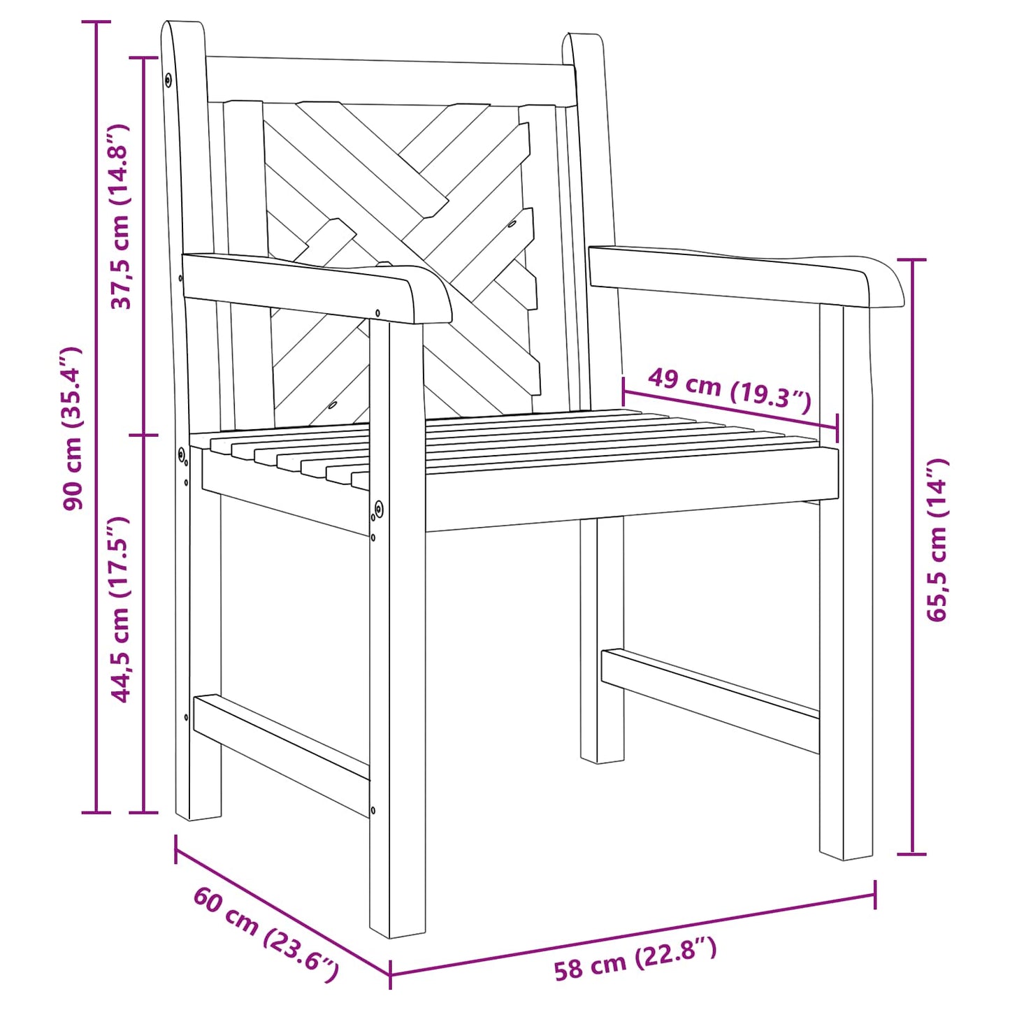 vidaXL Καρέκλα Κήπου 2 pcs 60 x 58 x 90 εκ Στερεό Ξύλο Τίκ