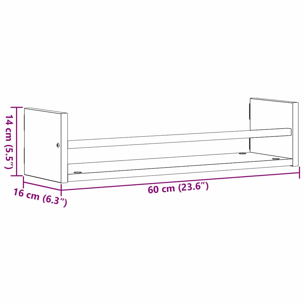vidaXL Ράφι Τοίχου Επιτοίχιο 2 pcs Μαύρη Οξυά 60 x 16 x 14 cm