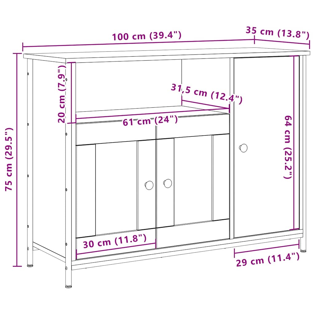 vidaXL Πλαϊνό γραφείο Παλαιό ξύλο 100 x 35 x 75 εκ. Επεξεργασμένο ξύλο