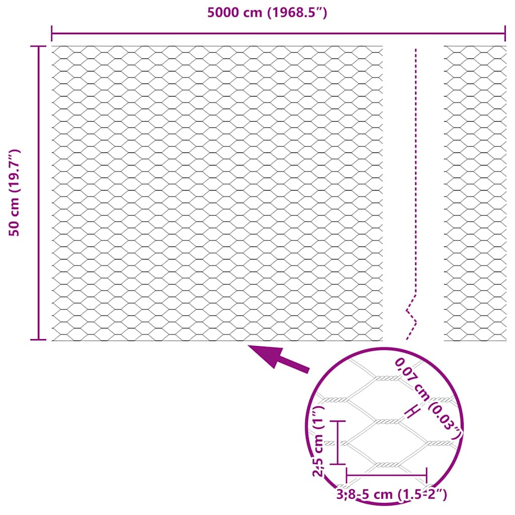 vidaXL Φράχτης Εξαγώνου Γκρι 0,5 x 50 μ. PVC
