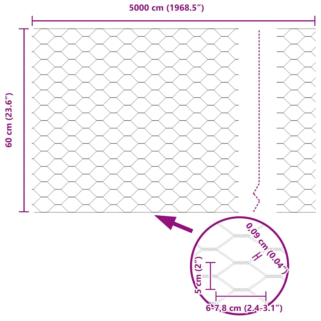 vidaXL Φράχτης Εξαγώνου Γκρι 0,6 x 50 μ. PVC