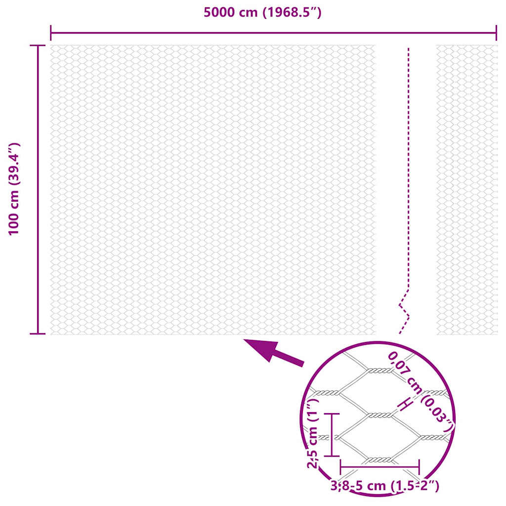 vidaXL Φράχτης Εξαγώνου Γκρι 1 x 50 m Ατσάλι
