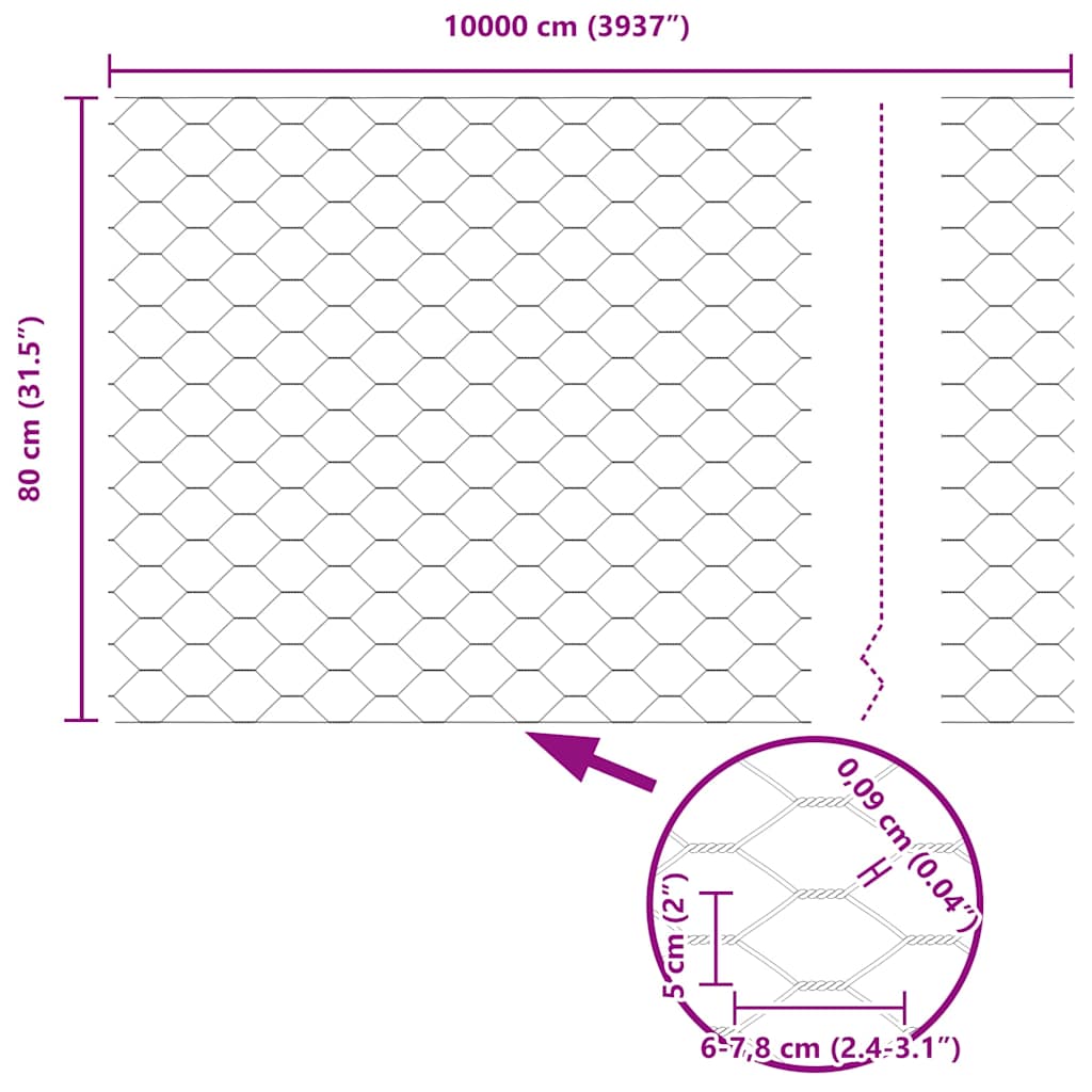 vidaXL Φράχτης Εξαγώνου Γκρι 0,8 x 100 μ PVC