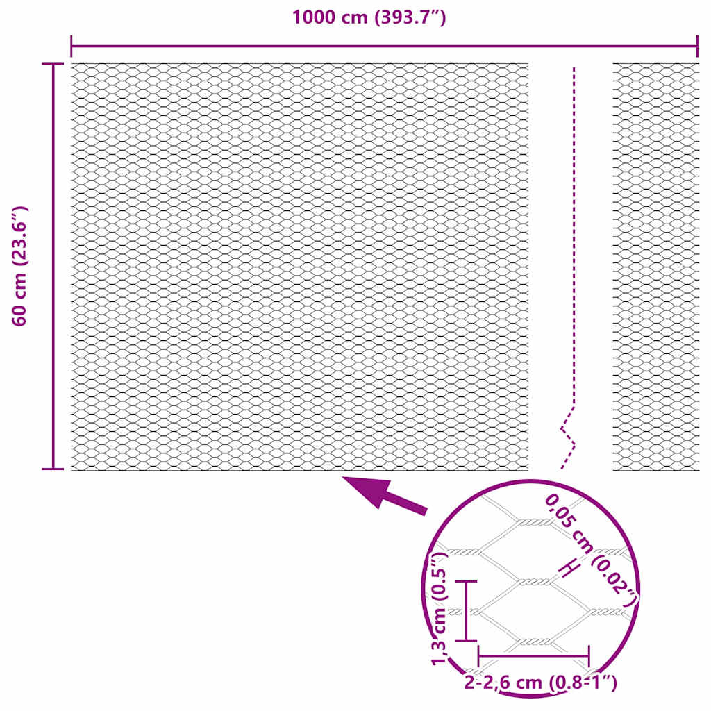 vidaXL Φράχτης Εξαγώνου Ασημί 0,6 x 10 μ Γαλβανισμένος χάλυβας