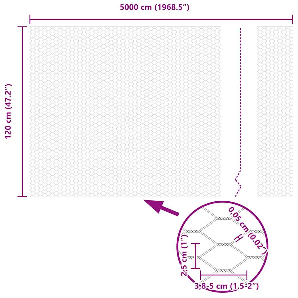 vidaXL Φράχτης Εξαγώνου Ασημί 1,2 x 50 m Γαλβανισμένος χάλυβας