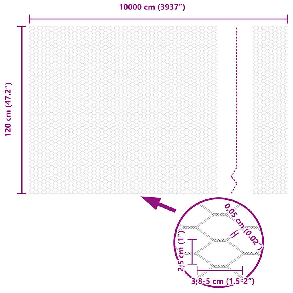vidaXL Φράχτης Εξαγώνου Ασημί 1,2 x 100 m Γαλβανισμένος χάλυβας