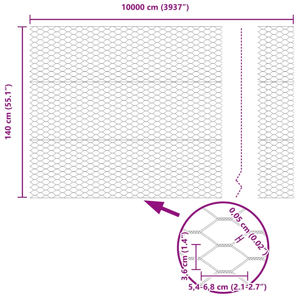 vidaXL Φράχτης Εξαγώνου Ασημί 1,4 x 100 m Γαλβανισμένος χάλυβας
