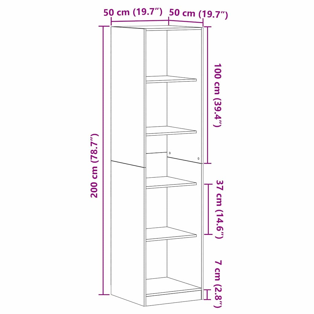 vidaXL Ντουλάπι Μαύρη δρυς 50 x 50 x 200 cm Επεξεργασμένο ξύλο