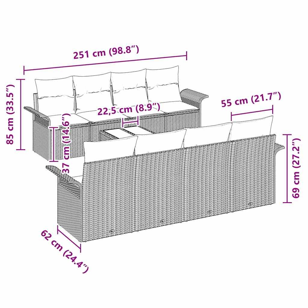 vidaXL 9 Τεμαχισμένο Σετ Σαλονιού Κήπου με Μαξιλάρια Μπεζ Πολυ Ρατάν