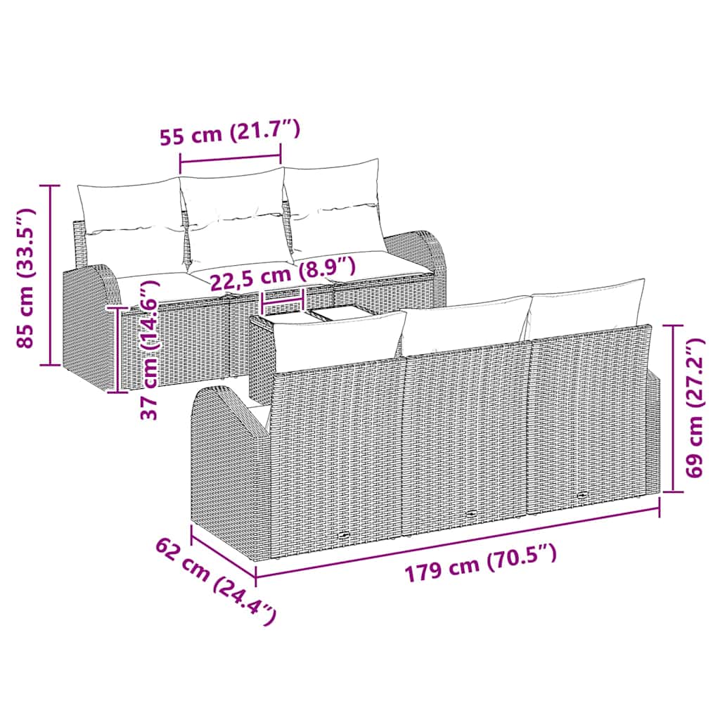 vidaXL Σετ Καναπέ Κήπου 7 pcs Μπεζ 55 x 55 x 37 εκ Πολυ ράταν