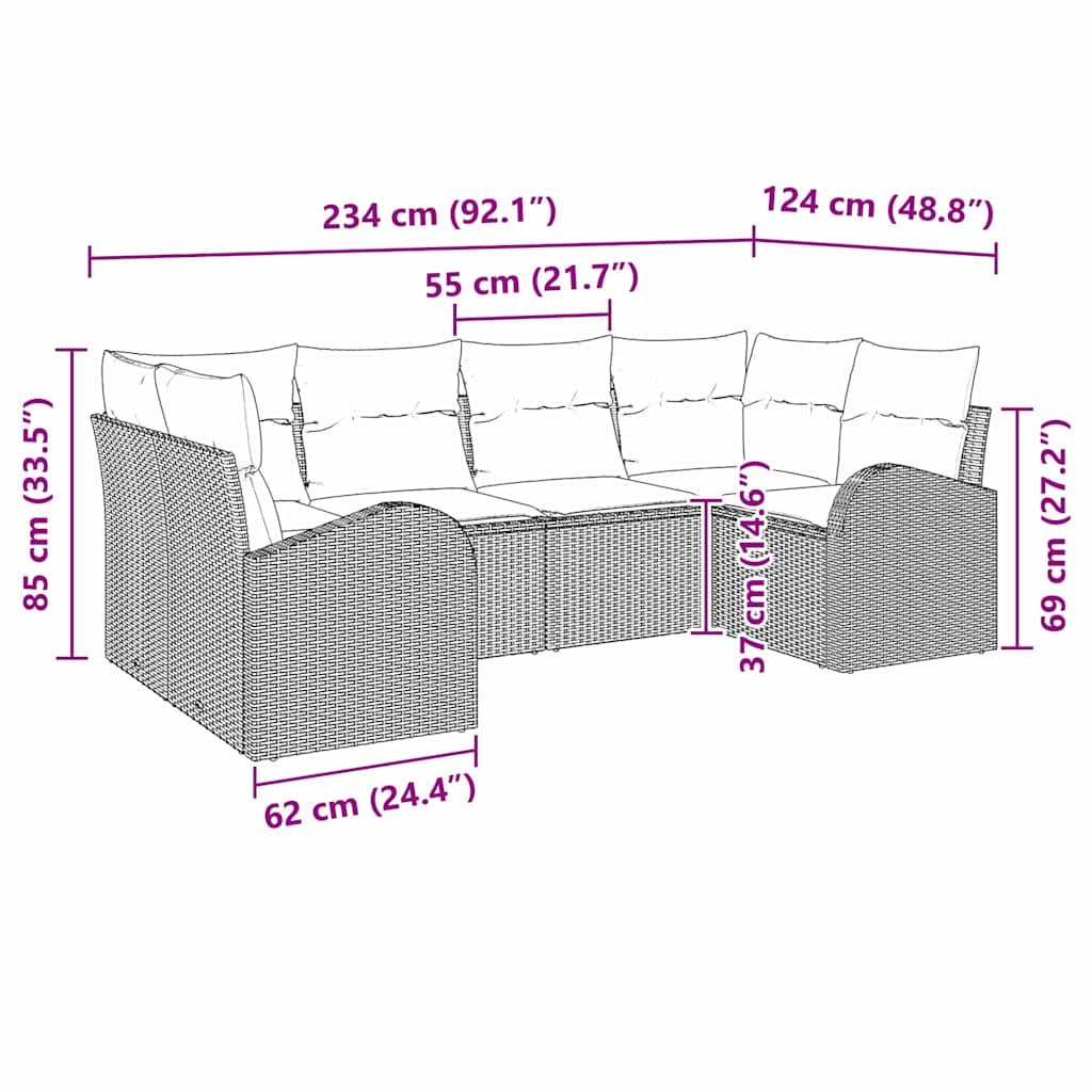 vidaXL 6 Τεμάχιο Καναπέ Κήπου με Μαξιλάρια Μπεζ Ρατάν