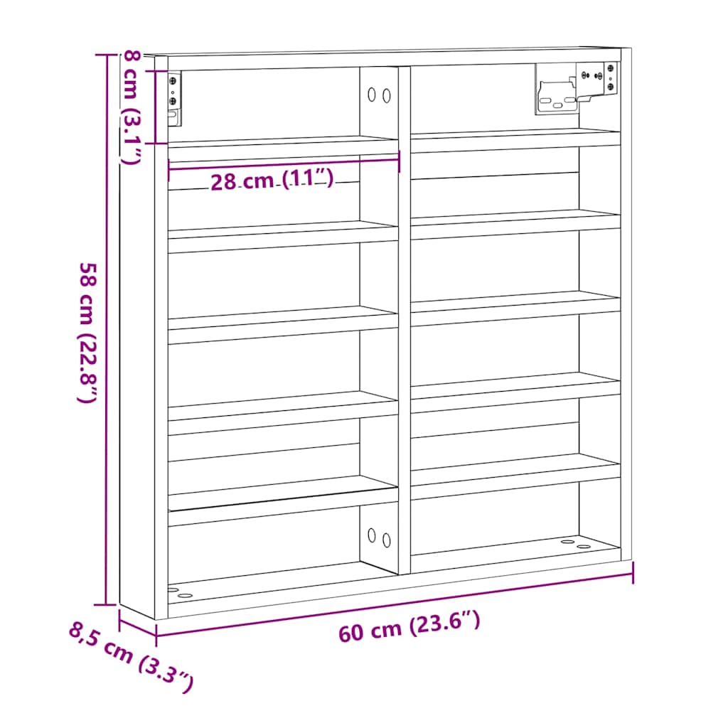 vidaXL Βιτρίνα με ράφι Μαύρη Οξυά 60 x 8,5 x 58 εκ Επεξεργασμένο ξύλο