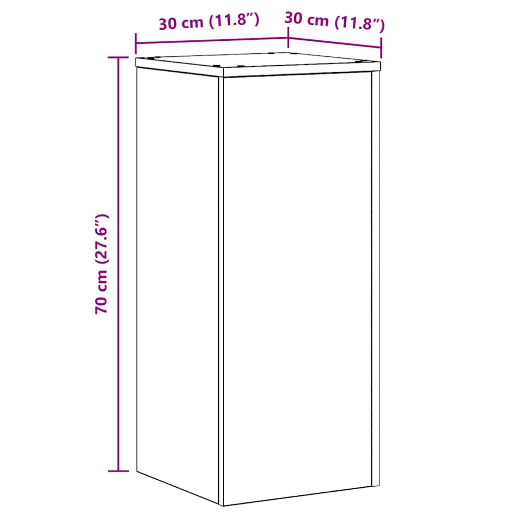 vidaXL Βάση φυτών 2 pcs Μαύρη δρυς 30 x 30 x 70 εκ. Επεξεργασμένο ξύλο