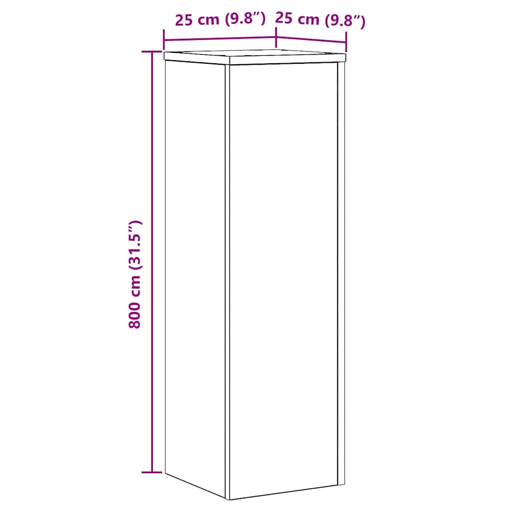 vidaXL Βάση φυτών 2 pcs Μαύρη δρυς 25 x 25 x 80 cm Επεξεργασμένο ξύλο