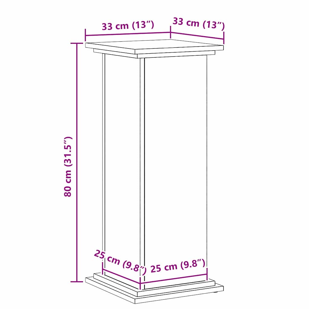 vidaXL Βάση φυτών Μαύρη δρυς 33 x 33 x 80 cm Επεξεργασμένο ξύλο