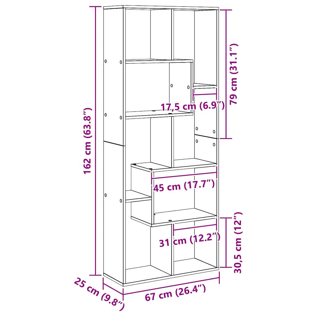 vidaXL Βιβλιοθήκη Μαύρη δρυς 67 x 25 x 161,5 εκ Επεξεργασμένο ξύλο