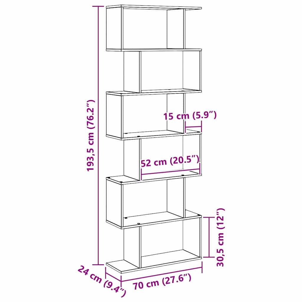 vidaXL Βιβλιοθήκη Μαύρο 70 x 24 x 193.5 εκ. Επεξεργασμένο ξύλο