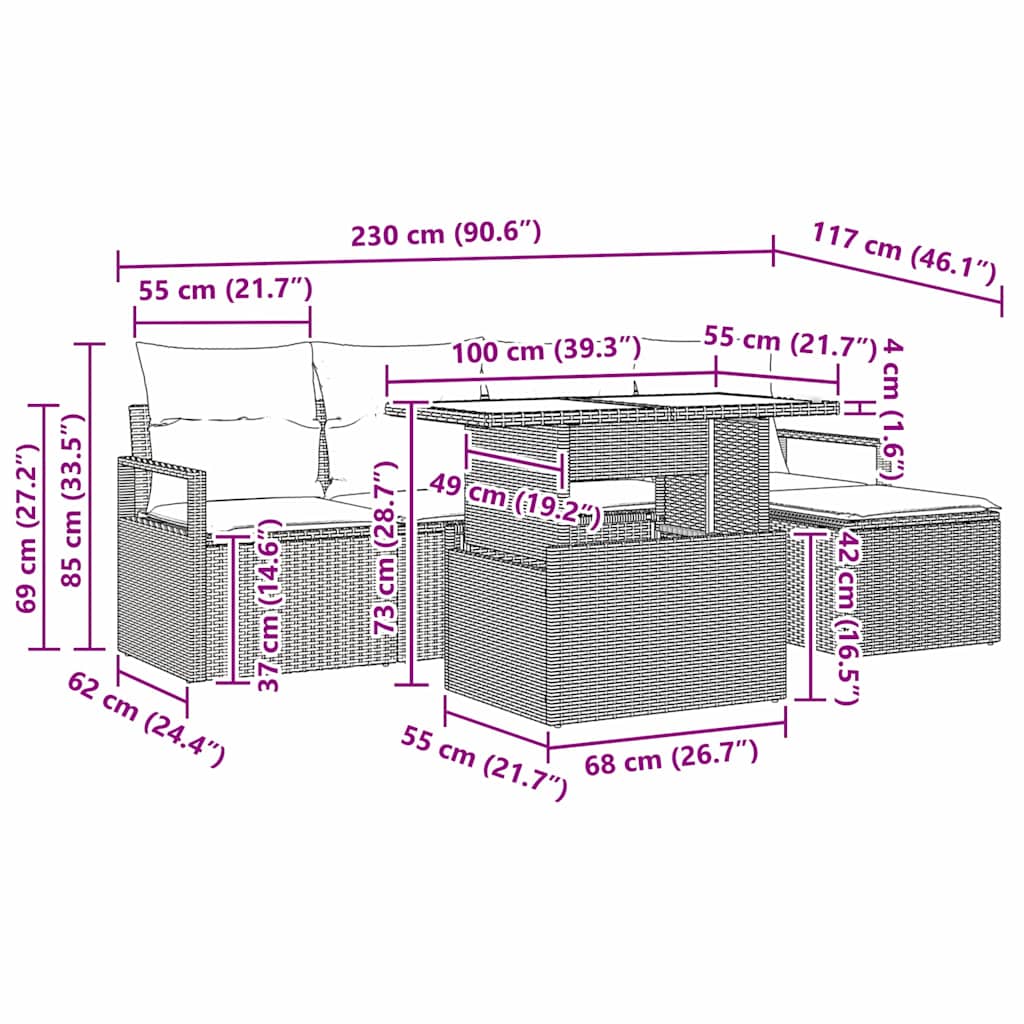 vidaXL Σετ Καναπέ Κήπου με μαξιλάρι 6 pcs Μαύρο και κρεμ