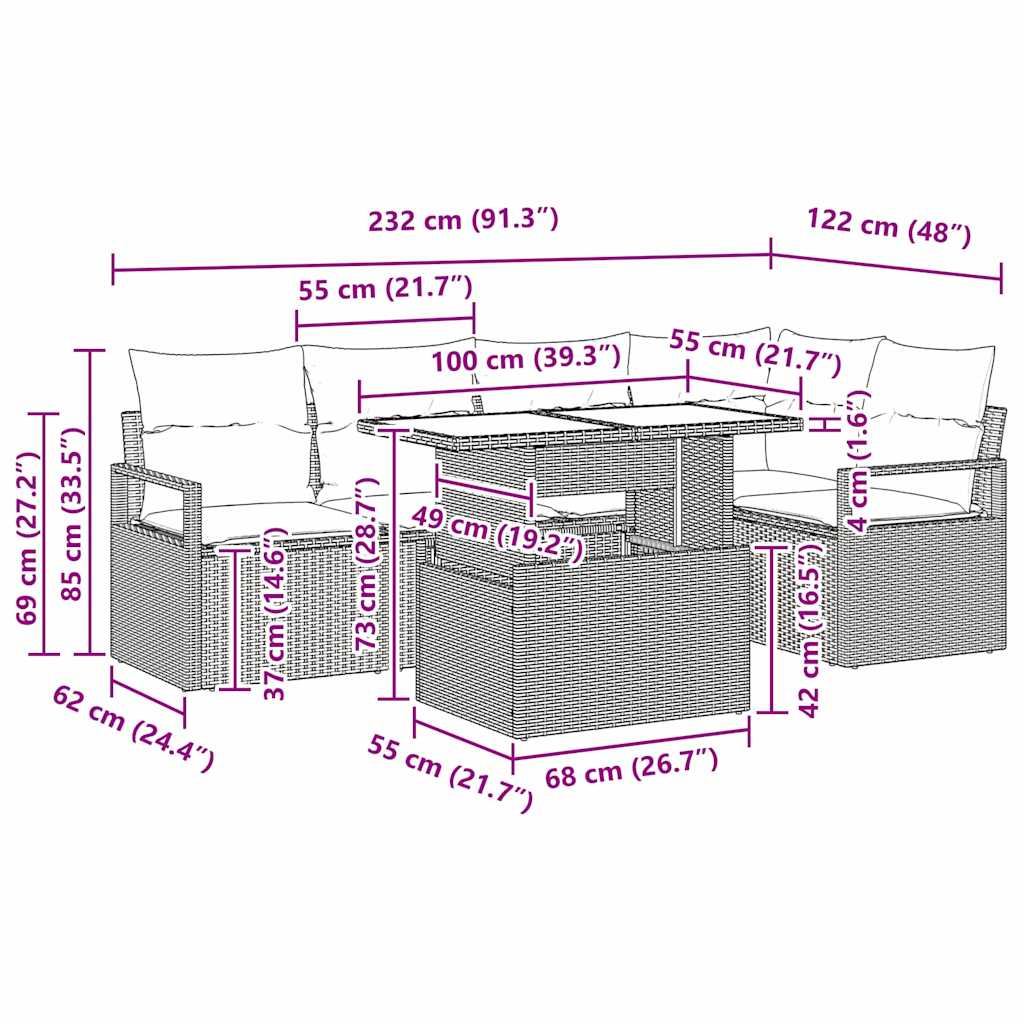 vidaXL Σετ Καναπέ Κήπου 6 τμχ. 5-Αριθμός καθισμάτων Μπεζ και Κρέμα