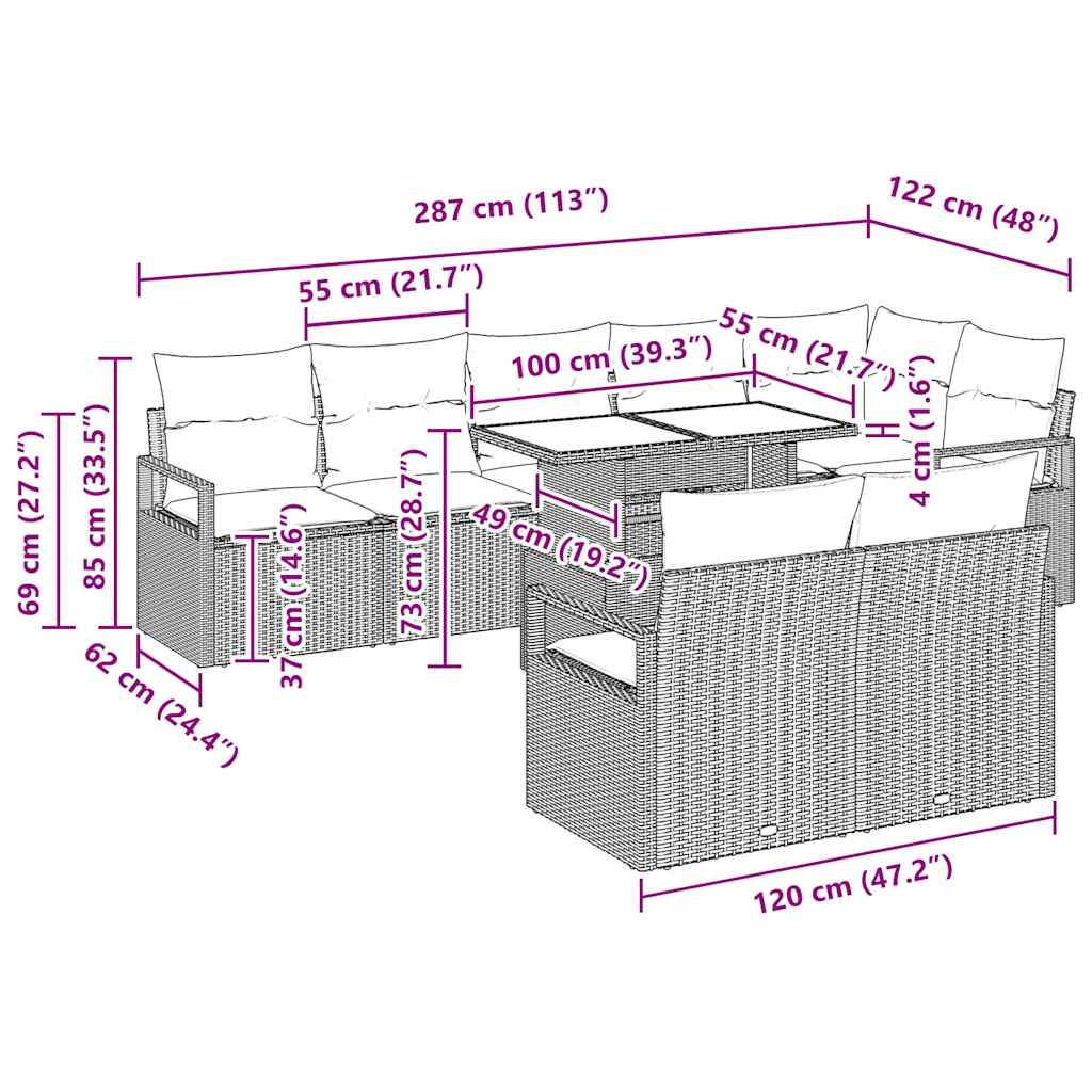 vidaXL Σετ Καναπέ Κήπου 9 pcs Καφέ και κρεμ 100 x 55 x 73 εκ