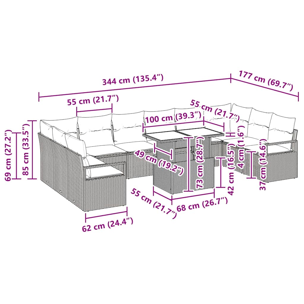 vidaXL Σετ Καναπέ Κήπου 11 pcs Ανοιχτό γκρι 100 x 55 x 73 εκ
