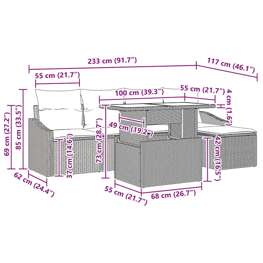 vidaXL Σετ Καναπέ Κήπου 6 τμχ. Καφέ και Κρέμα συνθετικό ρατάν