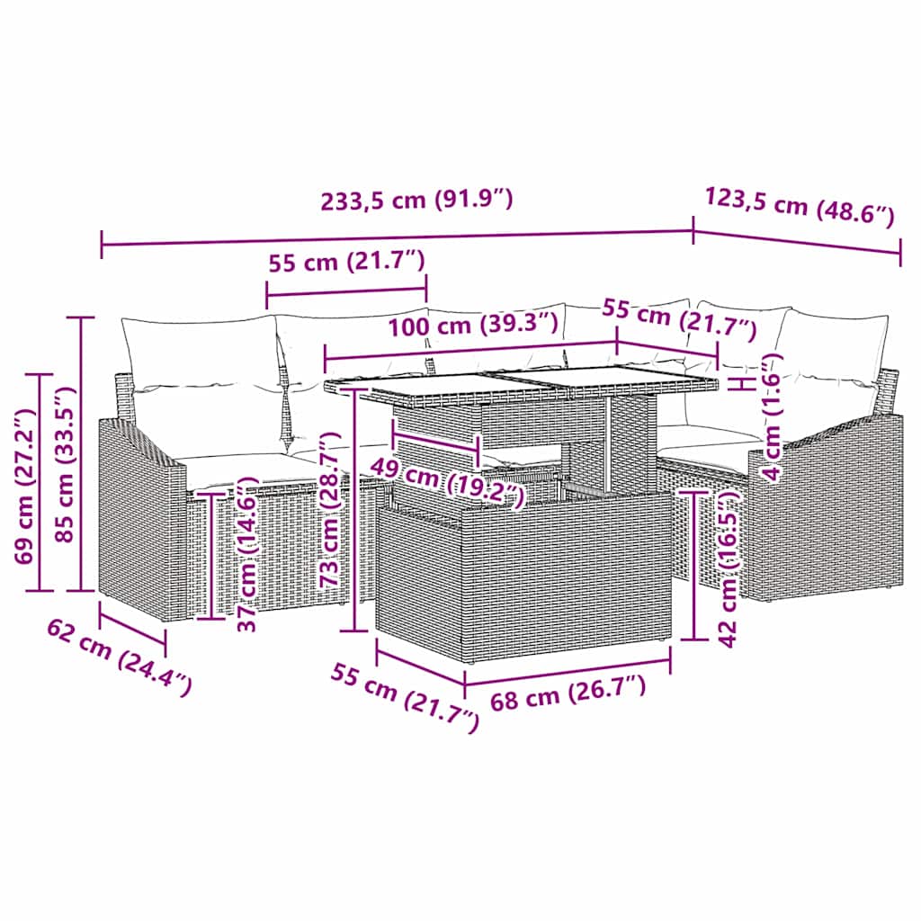 vidaXL Σετ Καναπέ Κήπου με μαξιλάρι 6 pcs μπεζ και ανοιχτό γκρι