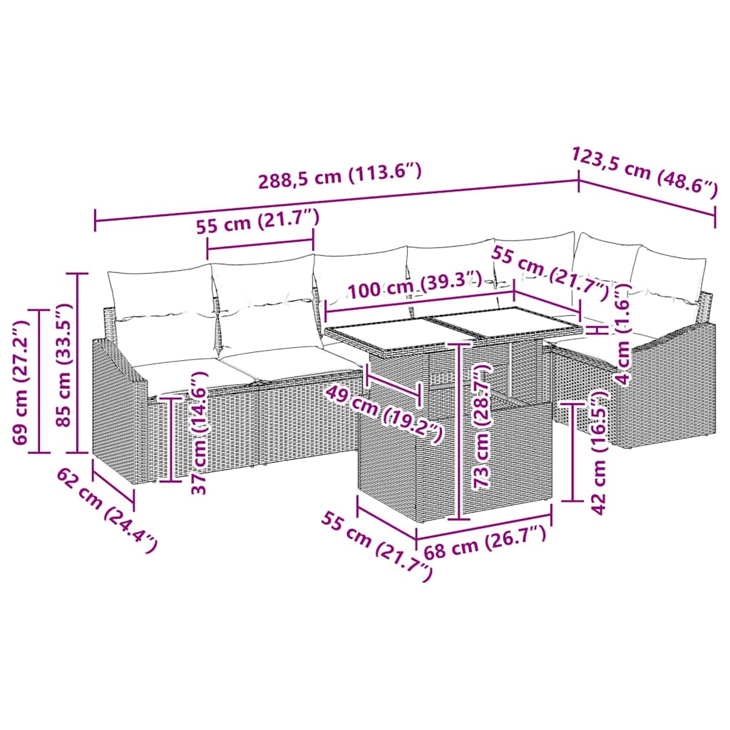vidaXL Σετ Καναπέ Κήπου 7 pcs μπεζ και κρεμ 100 x 55 x 73 εκ