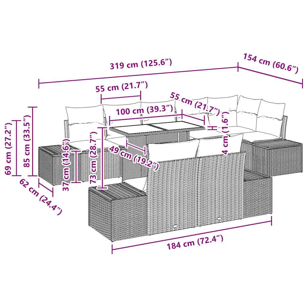 vidaXL Σετ Καναπέ Κήπου 9 pcs Καφέ και κρεμ 100 x 55 x 73 εκ