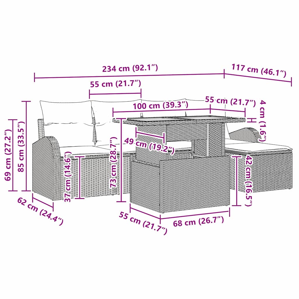 vidaXL Σετ κήπου 6 τεμαχίων με μαξιλάρια Γκρίζο Πολυρατάν Ακακία