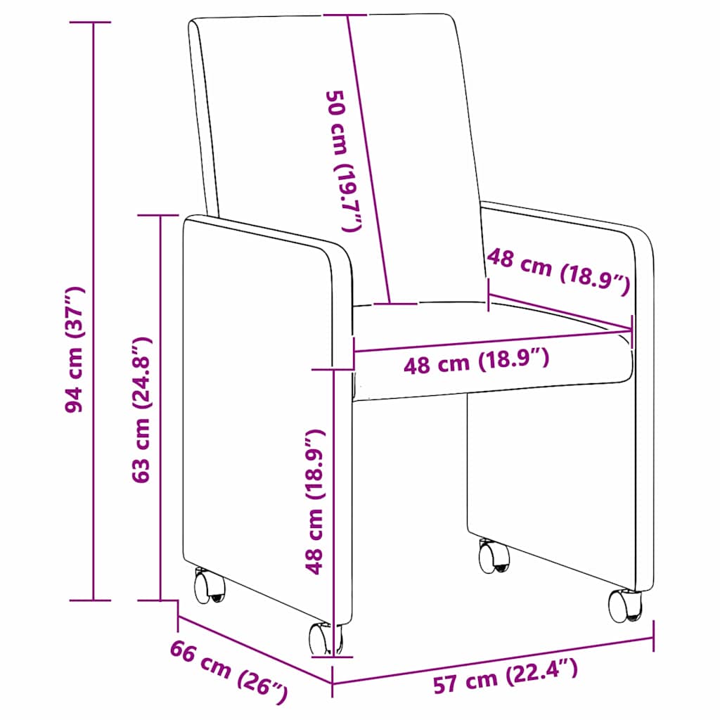 vidaXL Καρέκλες Φαγητού με Ρόδες 2 pcs Ροζ 57 x 66 x 94 εκ ύφασμα