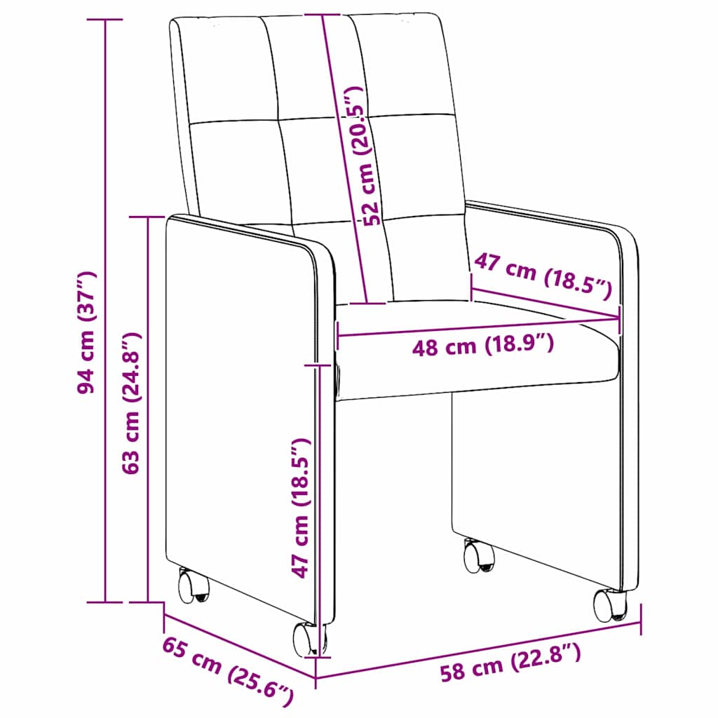 vidaXL Καρέκλες Φαγητού με Ρόδες 2 pcs Μαύρο 58 x 65 x 94 εκ ύφασμα