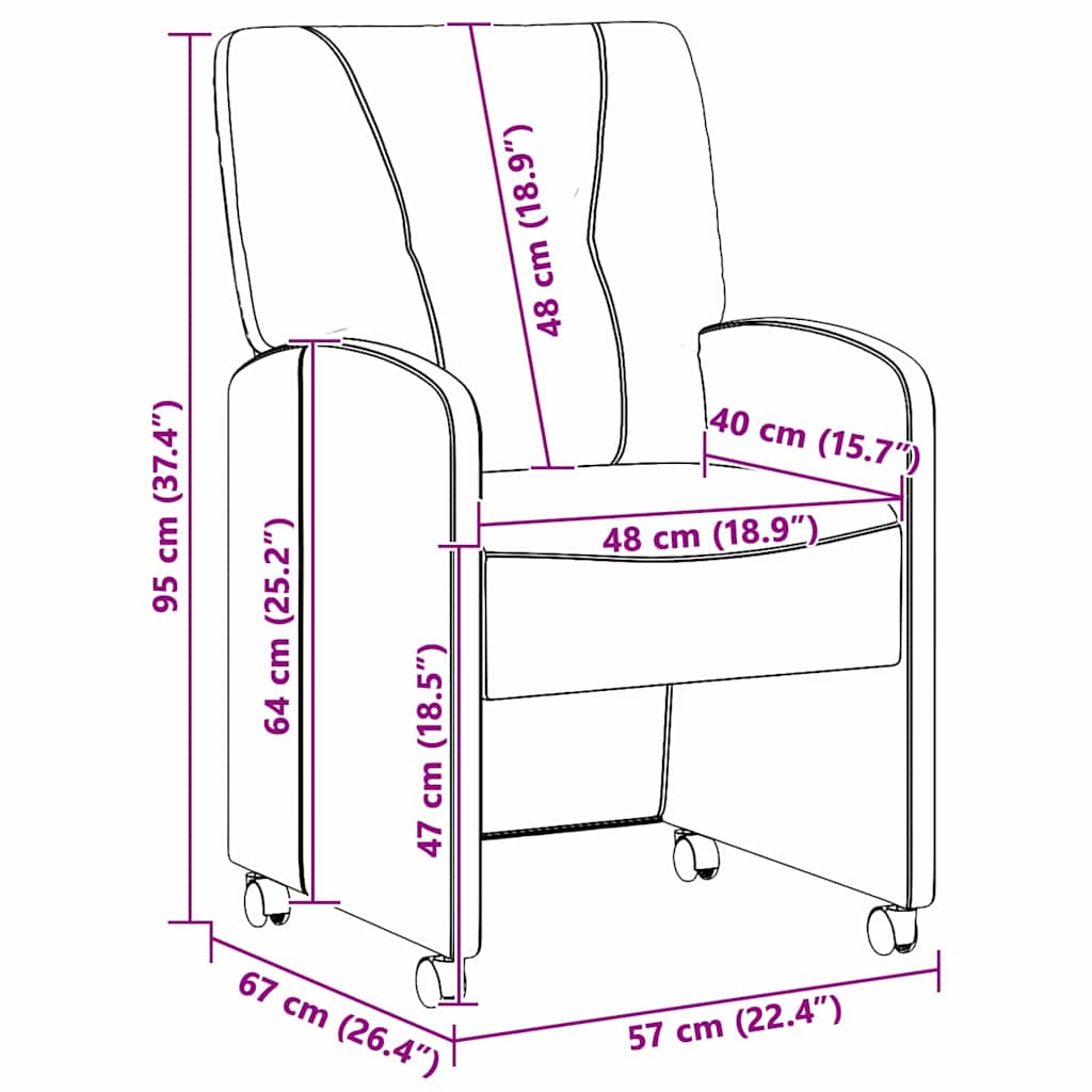 vidaXL Καρέκλες Φαγητού με Ρόδες 2 pcs Μαύρο 57 x 67 x 95 εκ ύφασμα