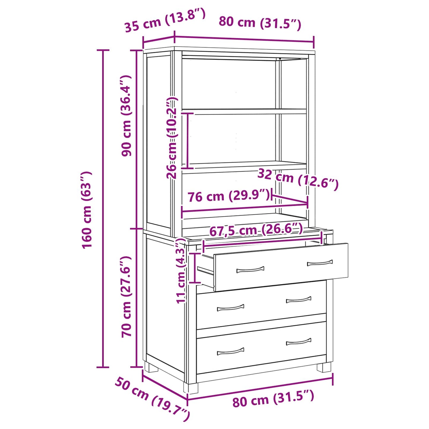 vidaXL Σετ Αποθηκευτικών Επίπλων με συρτάρι Καφέ Επεξεργασμένο ξύλο
