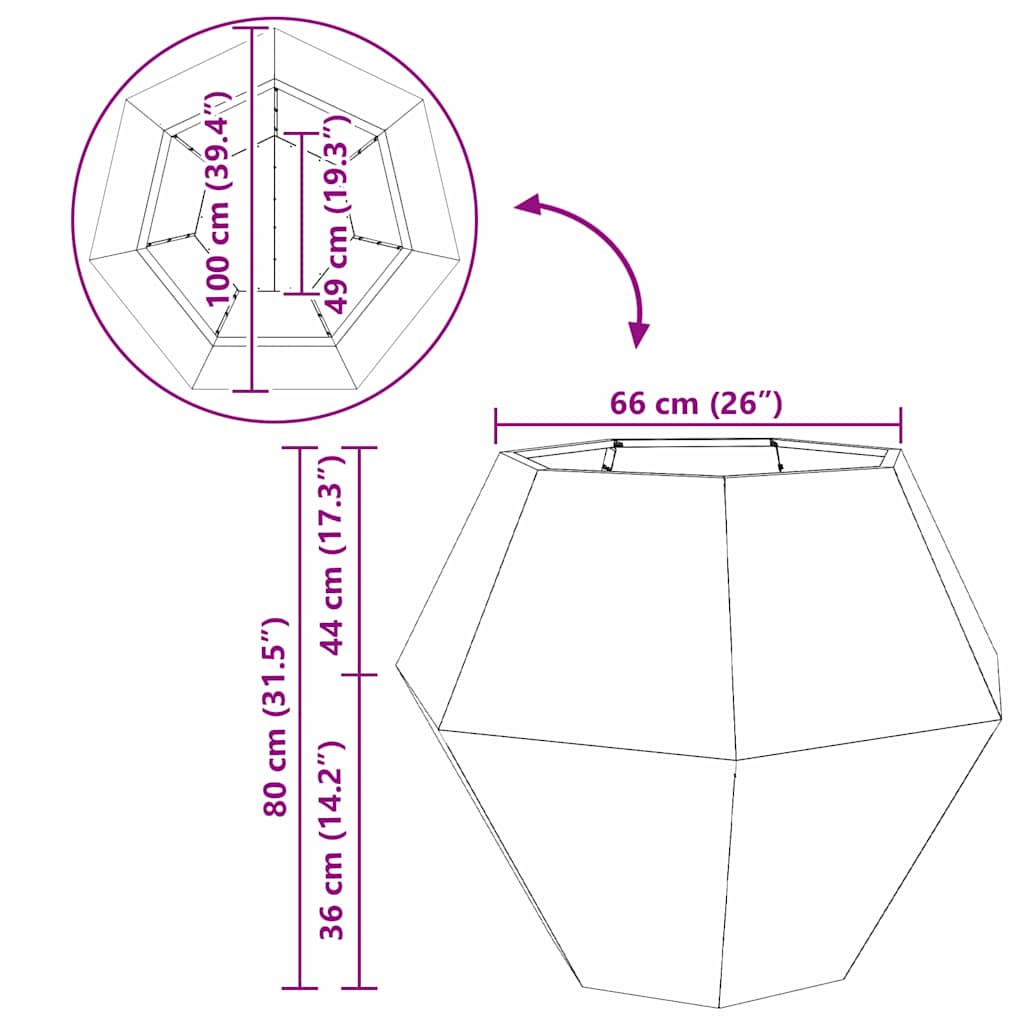 vidaXL Γλάστρα 2 pcs Μαύρο 100 x 100 x 80 εκ Ατσάλι