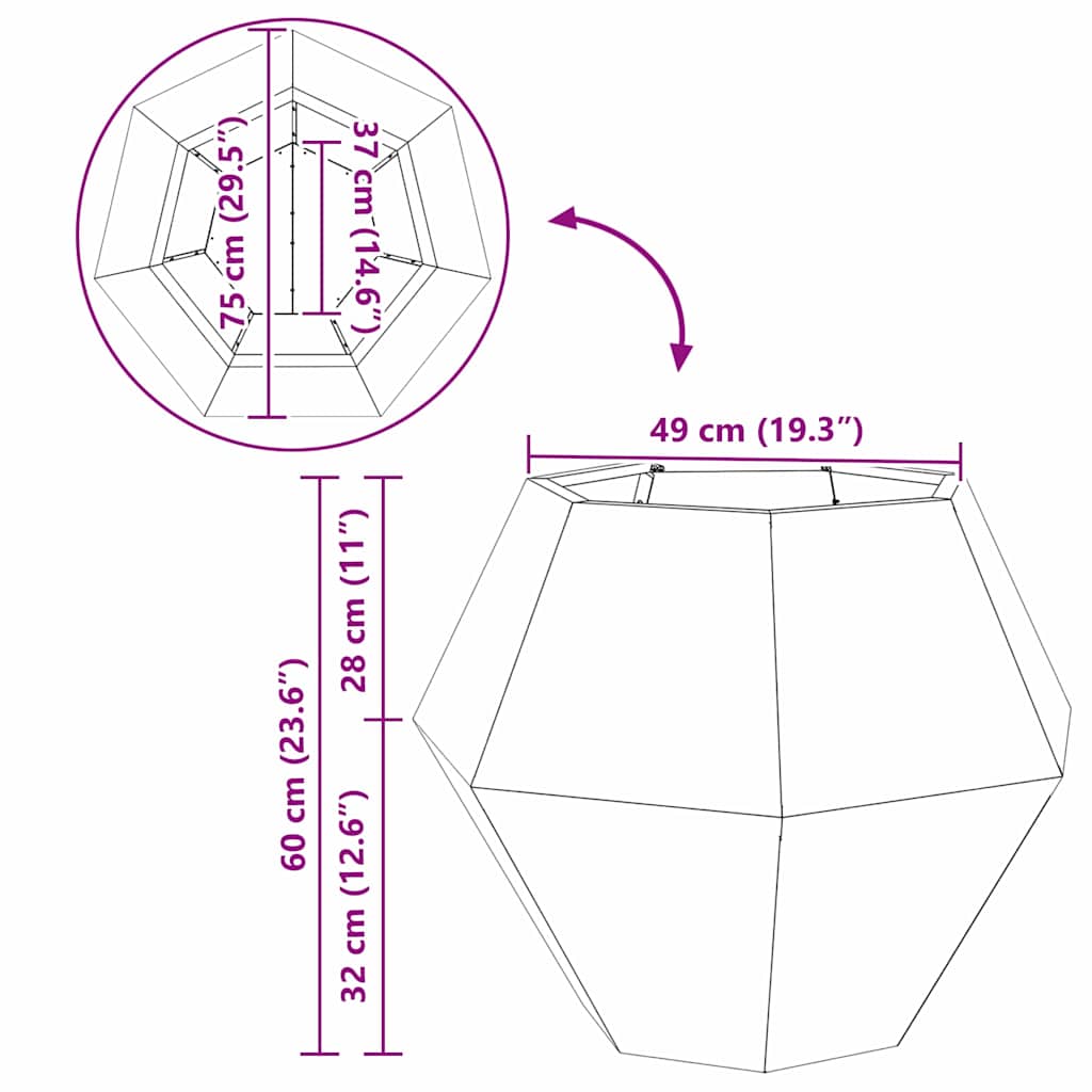 vidaXL Γλάστρα 2 pcs Ασημί 75 x 75 x 60 εκ Ανοξείδωτο ατσάλι