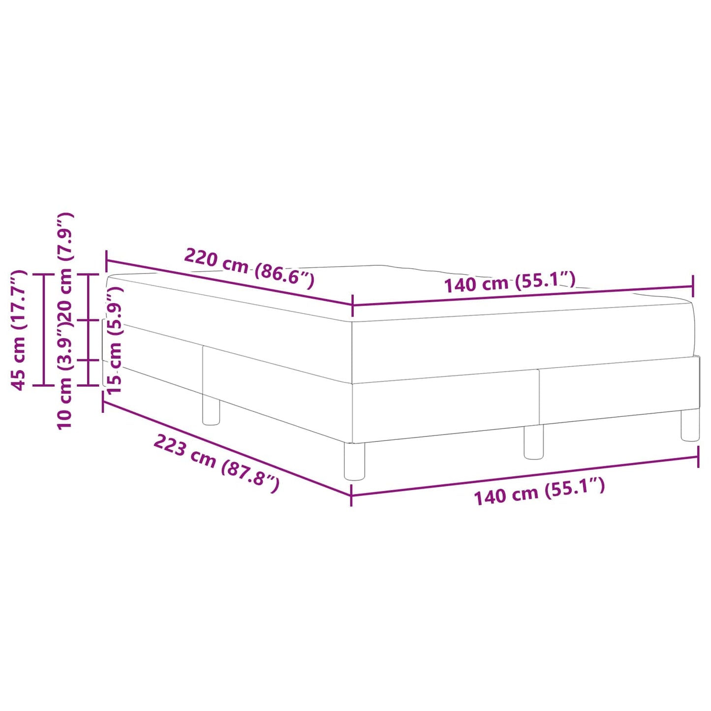 vidaXL Κρεβάτι με ελατήρια με στρώμα Ροζ 140 x 220 cm ύφασμα